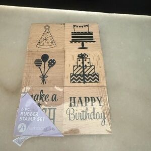 Hampton Art Happy Birthday 6 PC Rubber Stamp Set Birthday Wooden Stamp Set